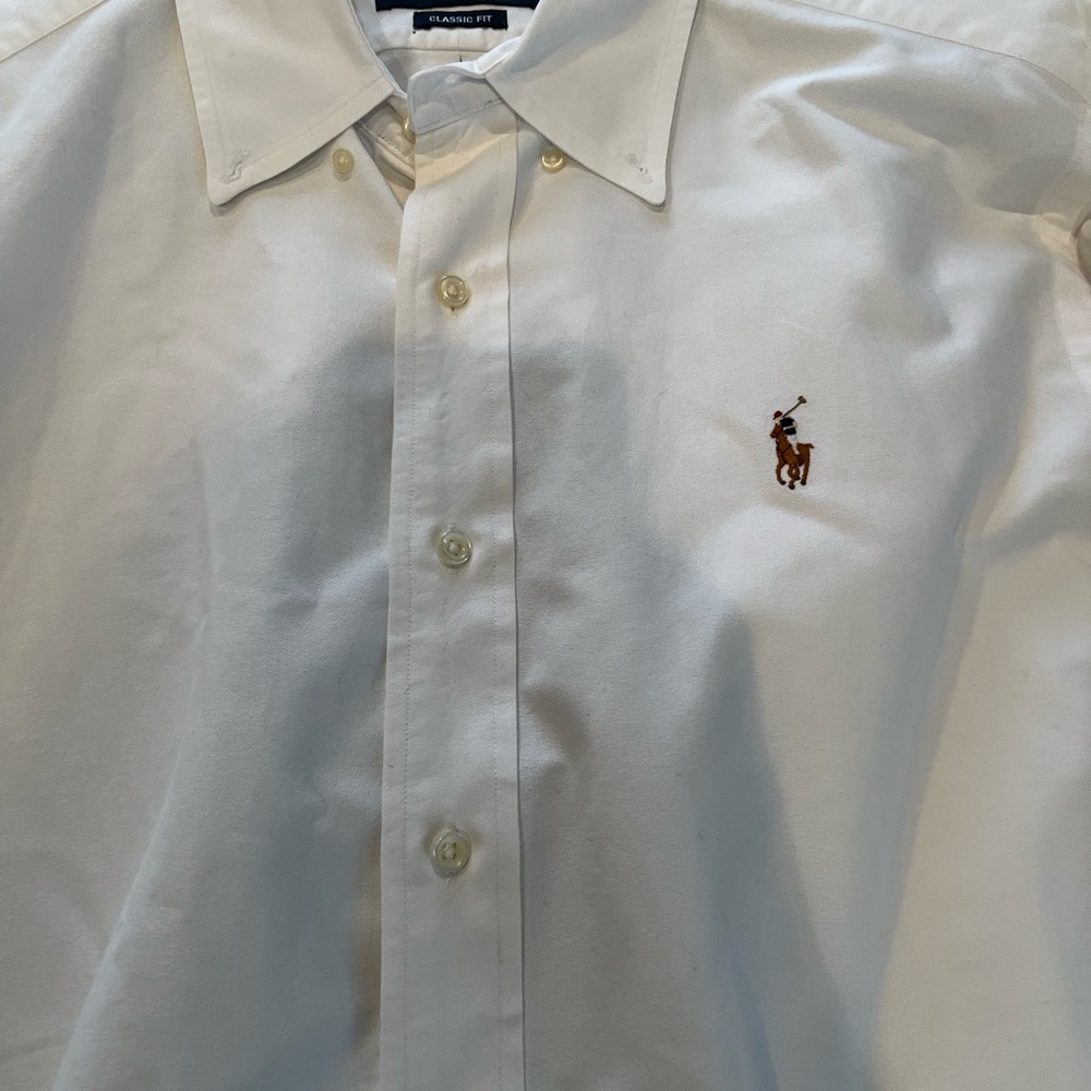 Men’s Large Ralph Lauren White Dress Shirt with Embroidered Logo